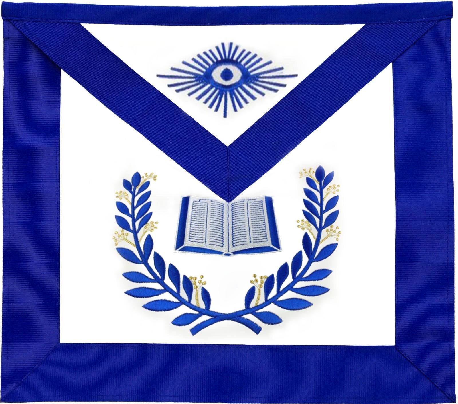 Officers Blue Lodge Officer Apron Set - Royal Blue Ribbon Machine Embroidery (Set of 12) - Bricks Masons