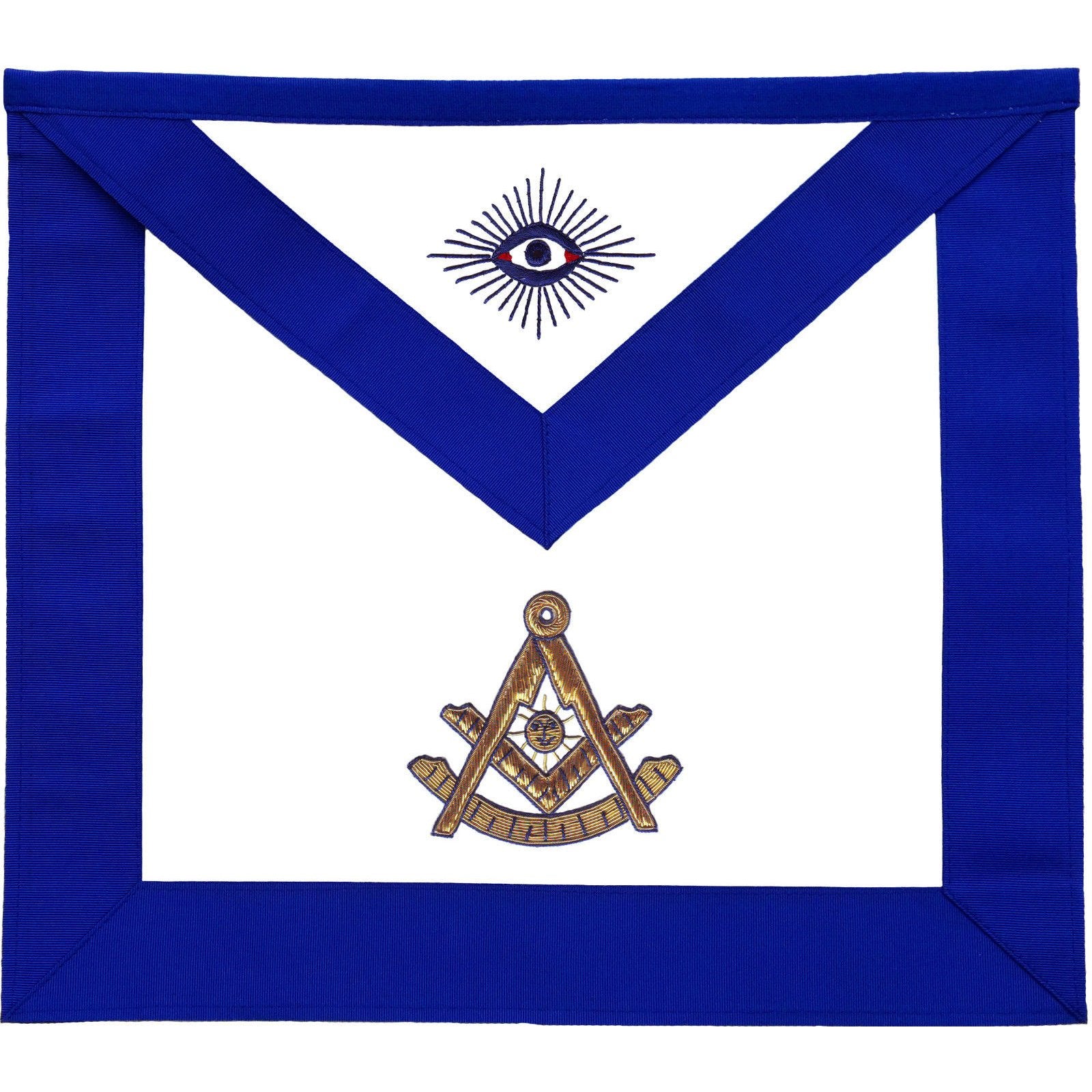 Past Master Blue Lodge Apron - Royal Blue Grosgrain Gold Embroidery - Bricks Masons
