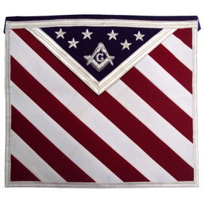 Master Mason Blue Lodge Apron - White, Red & Blue USA Flag - Bricks Masons