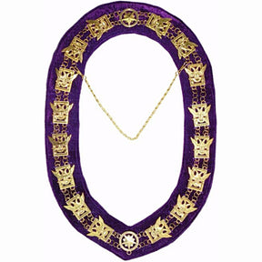 32nd Degree Scottish Rite Chain Collar - Wings Up Gold Plated Square & Compass - Bricks Masons