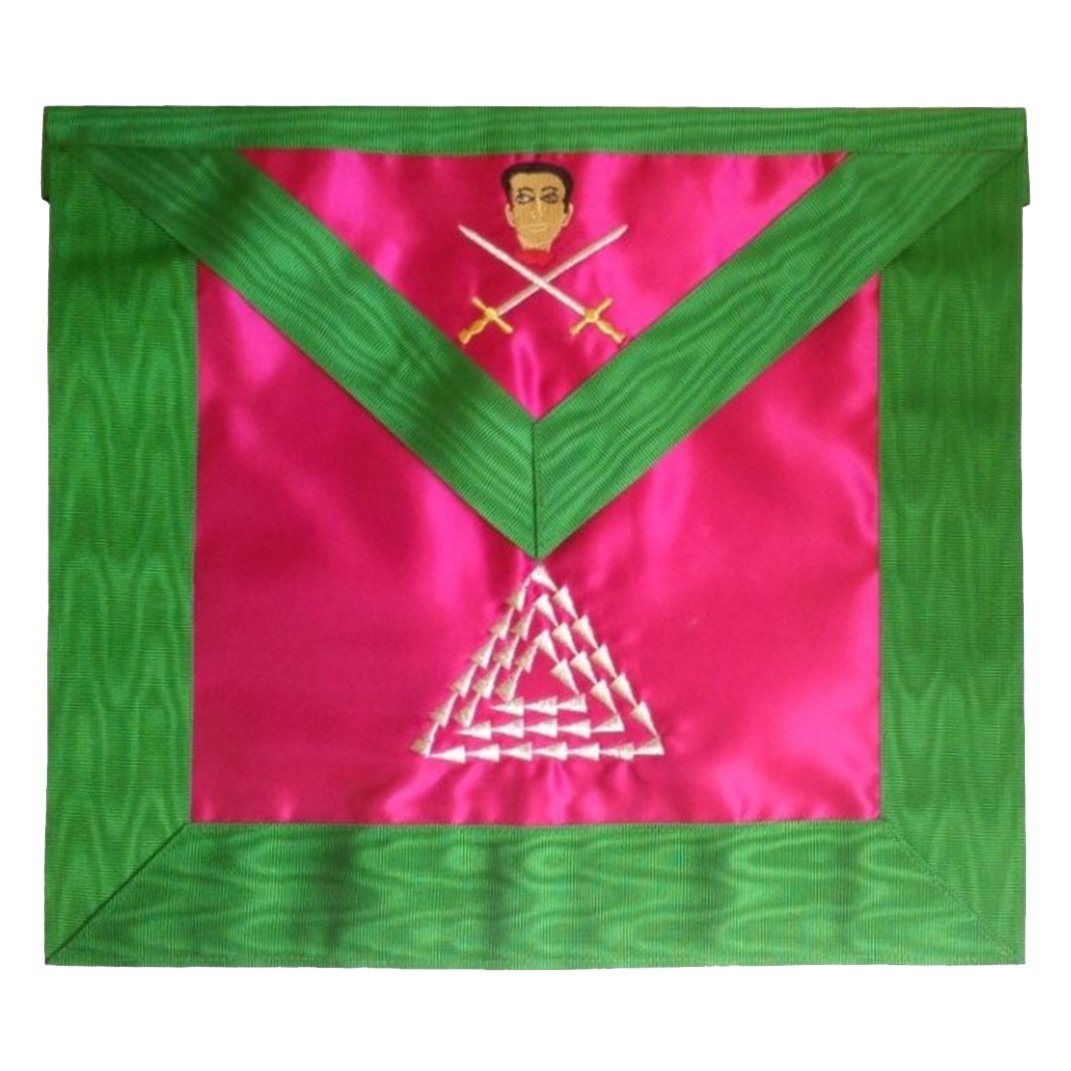 15th Degree Scottish Rite Apron - Pink & Green Moire with Silver Embroidery - Bricks Masons
