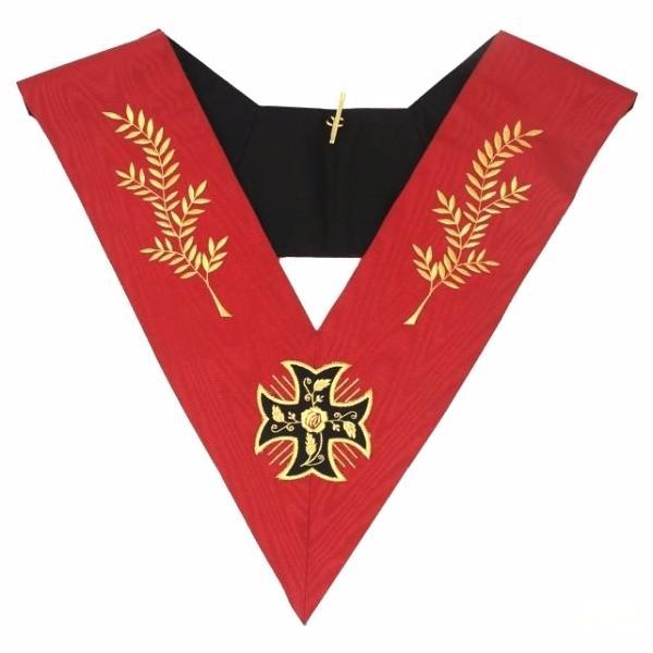 18th Degree Scottish Rite Collar - Red Moire with Acacia Leaf - Bricks Masons
