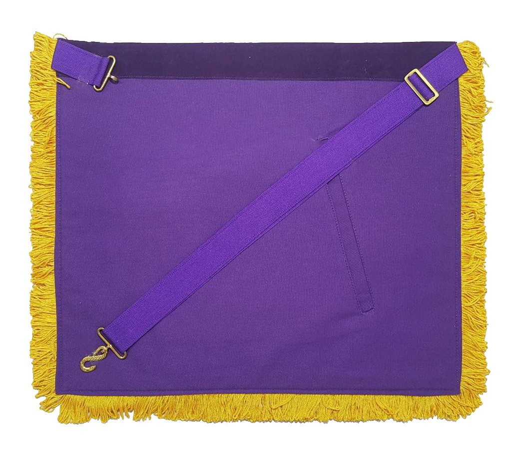 Past Master Blue Lodge Apron - Purple Velvet Gold Hand Embroidery - Bricks Masons