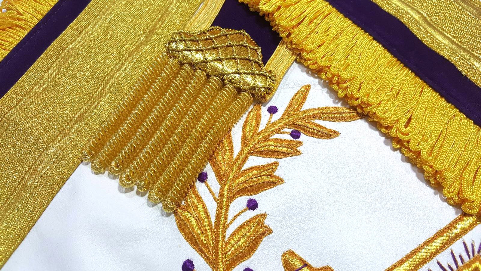 Past Master Blue Lodge Apron - Purple Velvet Gold Hand Embroidery - Bricks Masons