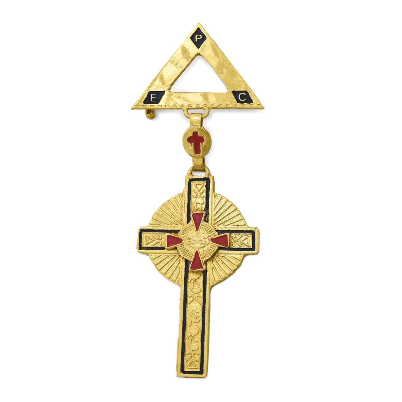 Past Commander Knights Templar Commandery Breast Jewel - Triangular Bar Pin - Bricks Masons