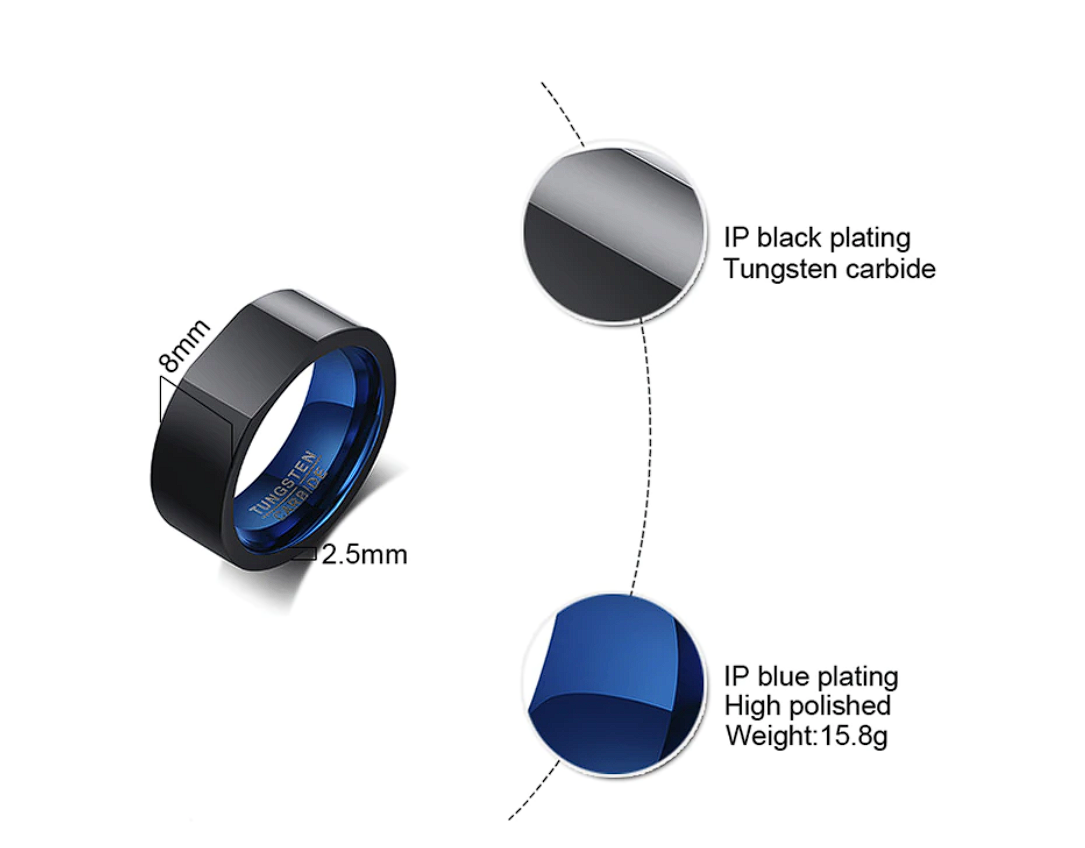 Tungsten Carbide Masonic Ring Black Blue - Bricks Masons