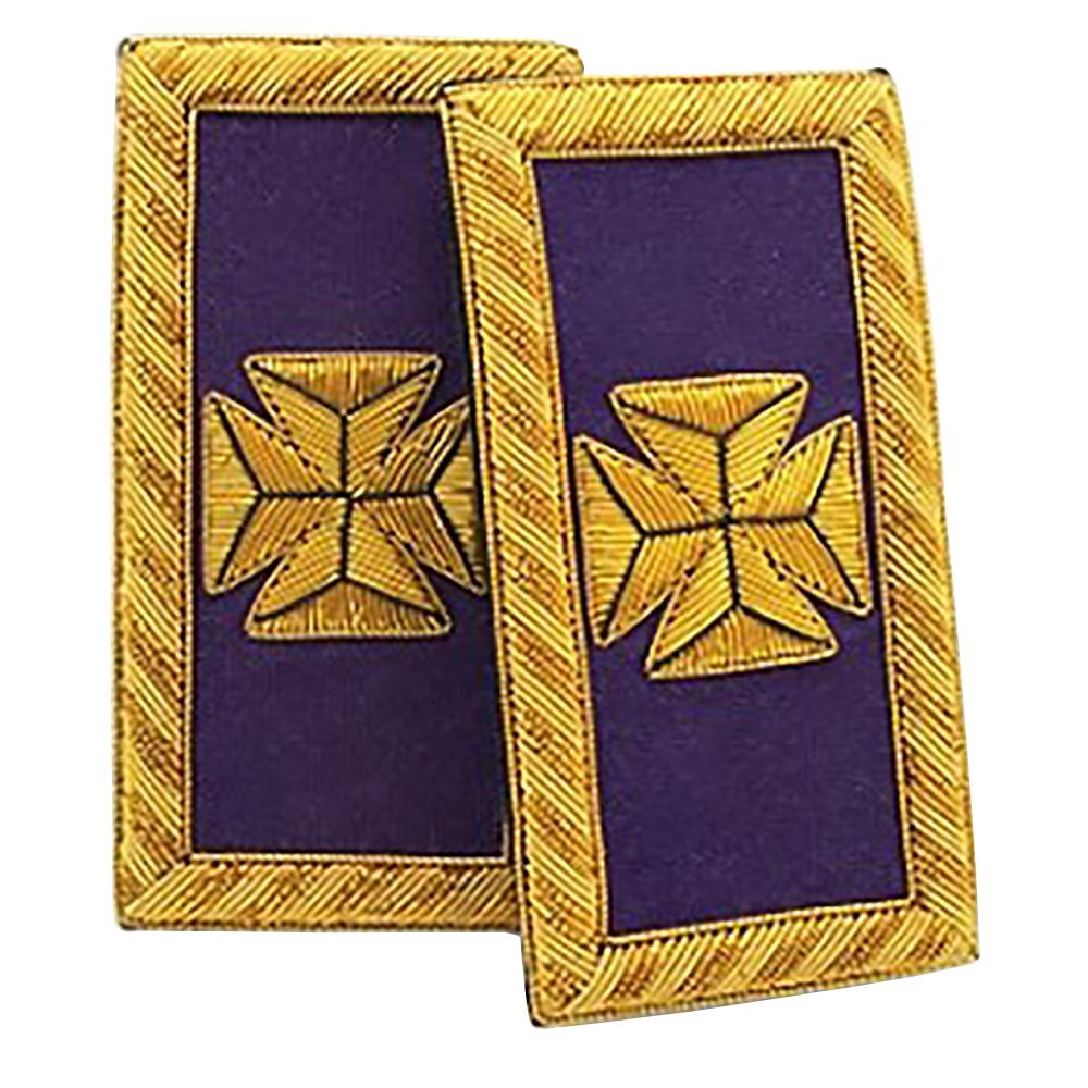 Past Grand Commander Knights Templar Commandery Frock Coat Shoulder Board - Purple Bullion Embroidery - Bricks Masons