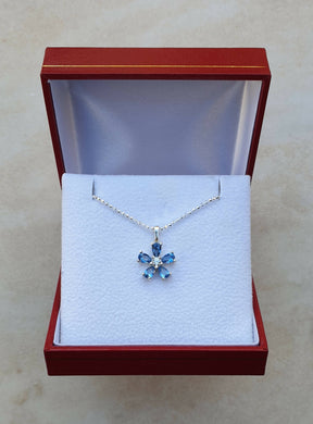 Masonic Necklace - 925 Forget Me Not With Light Blue Semi precious Stones - Bricks Masons