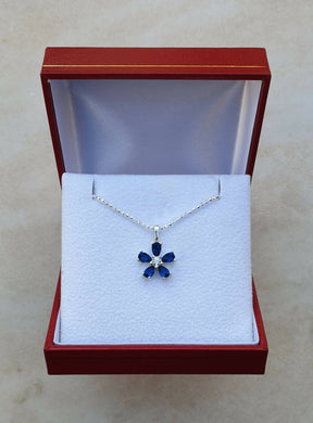 Masonic Necklace - 925 Silver Forget Me Not With Dark Blue Semi precious Stones - Bricks Masons